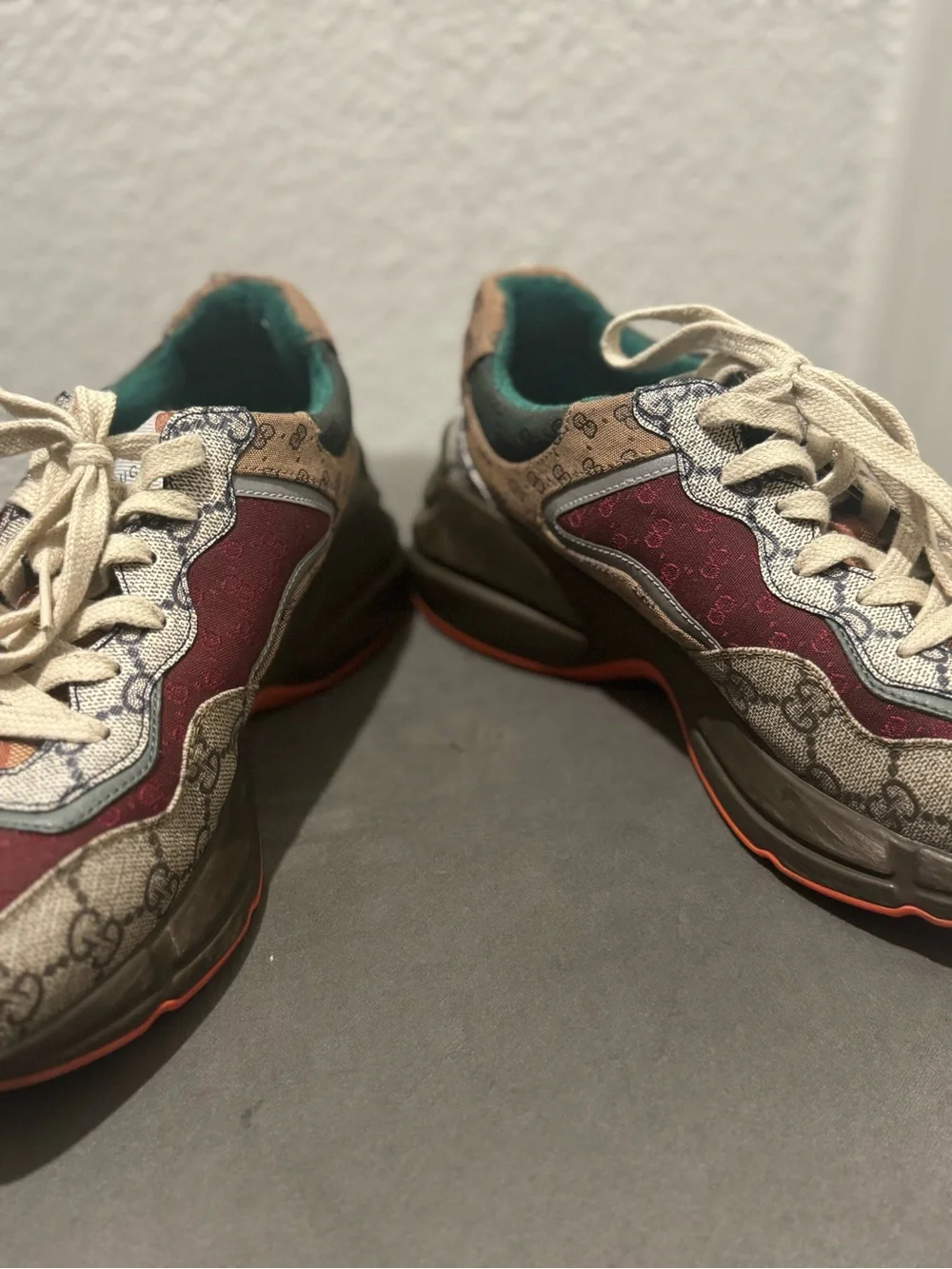 Gucci Multicolor GG Monogram Runner Sneakers - Burgundy, Beige, Teal, Orange - Picture 3 of 9